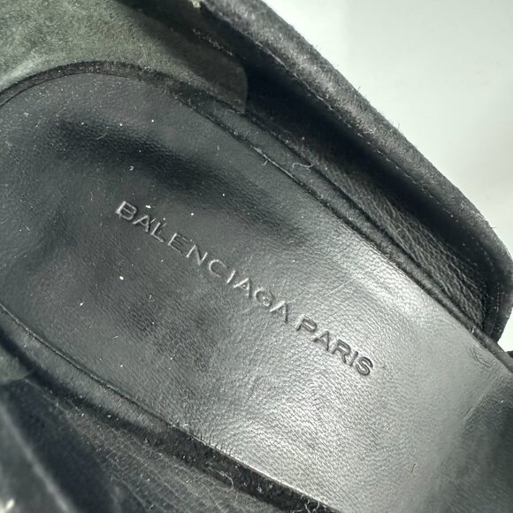 Authentic Balenciaga Strappy Open-Toe Black Suede Pumps, Size 38